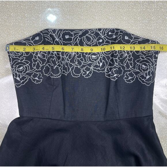 NWT LOFT Ann Taylor Strapless Floral Embroidered ALine Dress Black Linen Size 8P - Picture 6 of 11